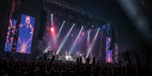 Live concert production with stage lighting and an audience